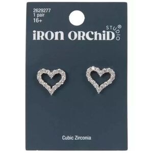 New iron orchid Silver Cubic Zirconia Heart Stud Earrings